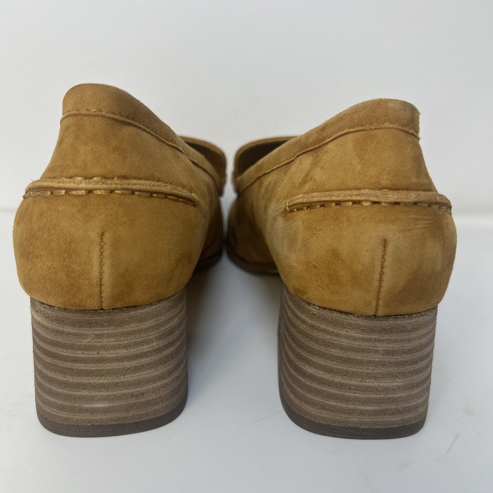 Vince Camuto Carissla Suede Penny Loafer Block Heel Pump Golden Rod 9.5 M NIB - Picture 3 of 11